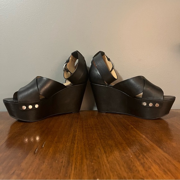 Marc Fisher Chic Black Leather Wedge Sandals. Women’s size 6.5 - Picture 4 of 13
